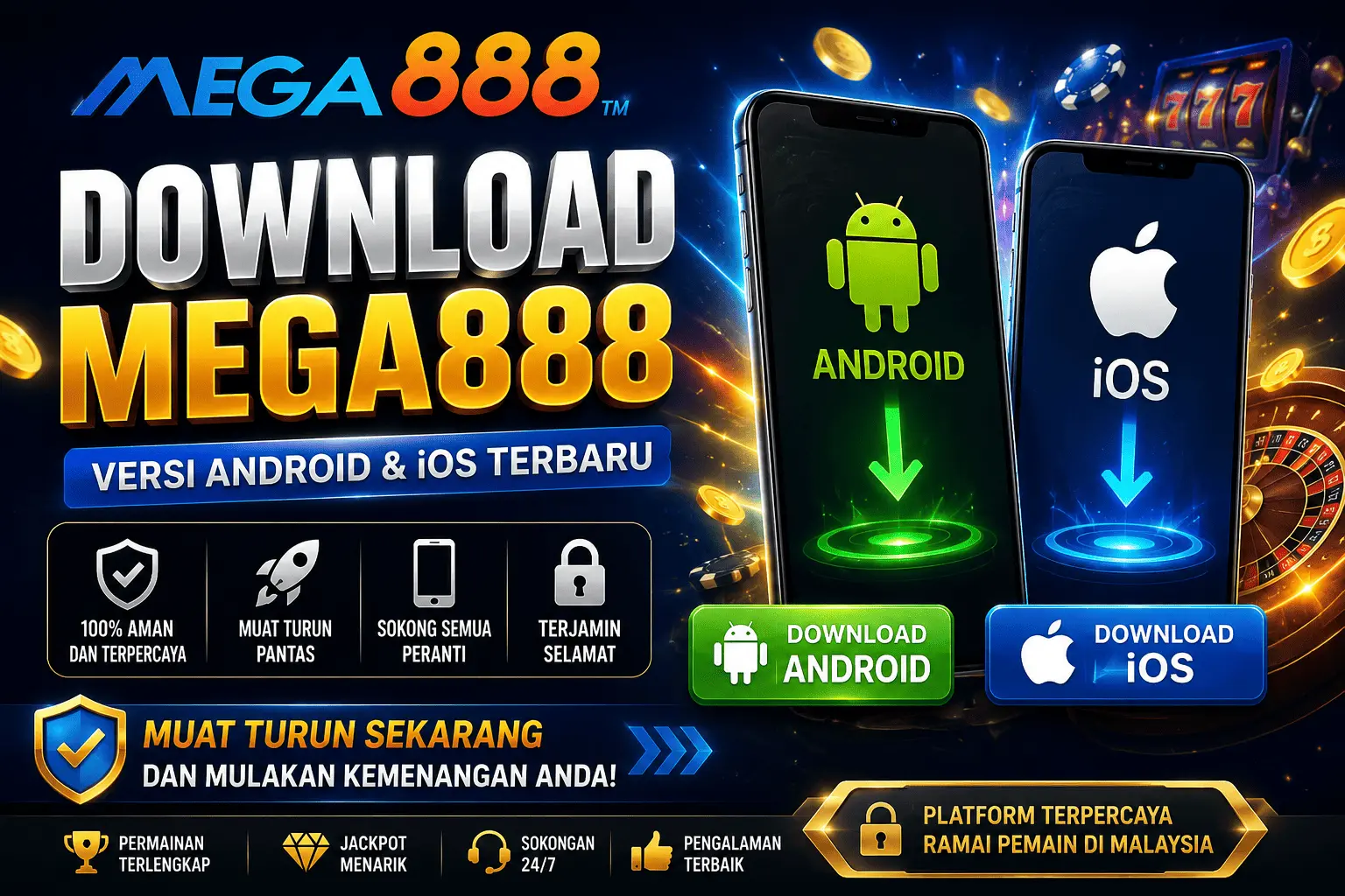 Banner download Mega888 Android dan iOS